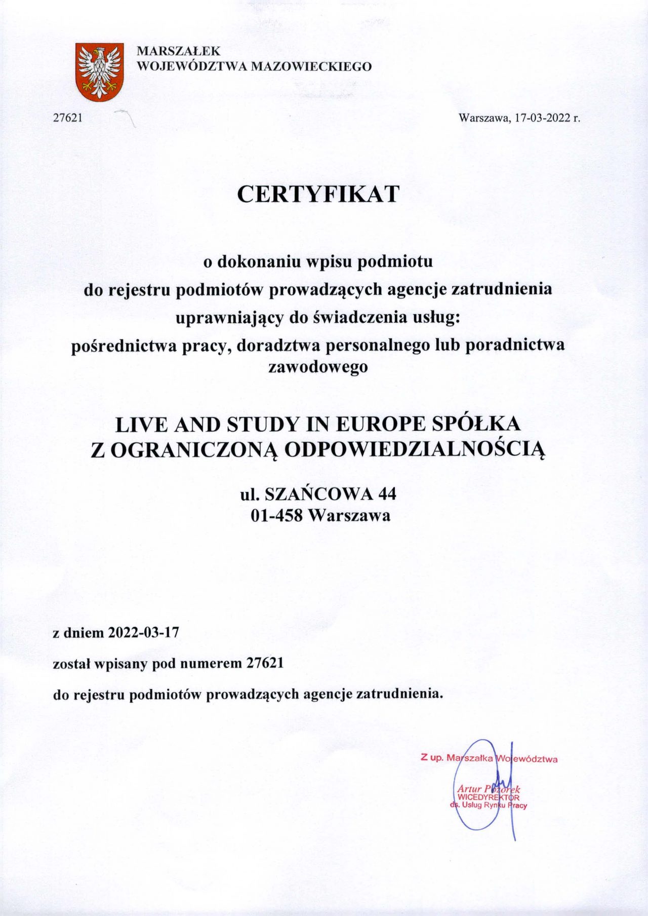 live and study labor certificate